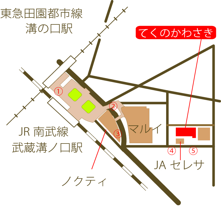 川崎市生活文化会館　てくのかわさきへの地図