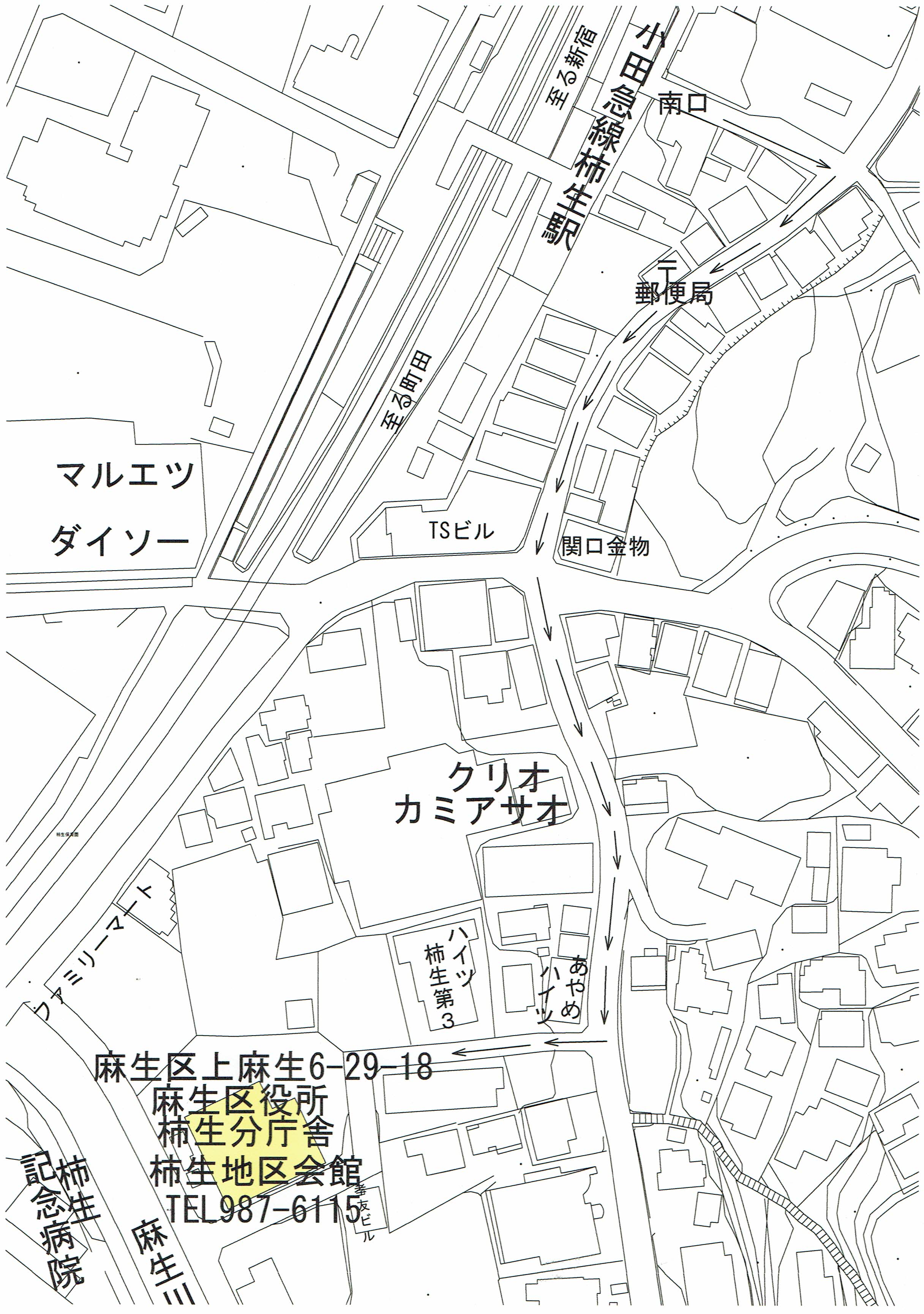 麻生区役所柿生分庁舎柿生地区会館への地図
