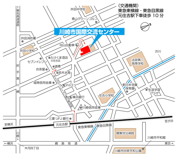 川崎市国際交流センターへの地図